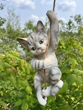 Cat Swinging on a Rope, Playful Kitten Hanging on Swing Out in Garden, Home New picture