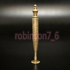 Antique 2 in 1 Carved Smoking Pipe Tamper Brass Pick Tool Tamp Vintage Tobacco picture