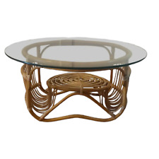 1950s Vintage Italian Modernist Franco Albini Style Rattan & Reed Coffee Table  picture