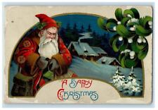 1912 Christmas Old World Santa Gel Cottage Red Satchel Beard Posted Postcard picture