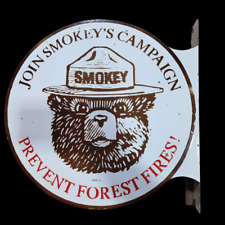 SMOKEY PORCELAIN ENAMEL SIGN 18X20 INCHES DOUBLE SIDED WITH FLANGE picture