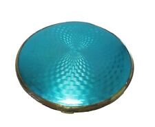 Vintage 40s-50s Aqua Turquoise Dorset Fifth Ave Mirror Compact Round Brass Rim picture