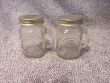 Vintage Unused Golden Harvest Glass Mug Salt & Pepper Shakers Metal Lids picture