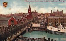 Vintage Postcard- Northwestern Depot from Wells St. Bridge, Chicago. Posted 1909 picture