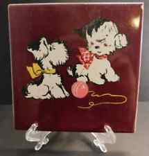 Ceramic Tile Featuring a Pair of Puppies Playing by The House Of Lackner 1940's picture