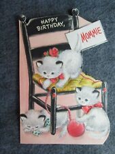 Vintage Happy Birthday Mommie, Circa 1959 Hallmark Die Cut, Kitten Greeting Card picture