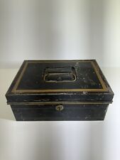 Vintage/Antique Metal Tin Bank Cash Document Lock Box/Safe/Money Case Chest picture