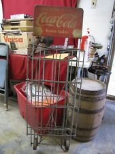 Vintage Coca Cola Wheeled Heavy Metal Foldable Store Display Rack Stand Cart picture