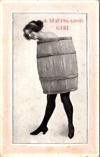 Postcard Young Women Wearing Wooden Barrel, A Staving Good Girl c.1907-1915 Q466 picture