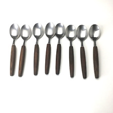 VTG Life Time Stainless and Teak Vintage MCM Flatware Lot of 8 Tea Spoons picture