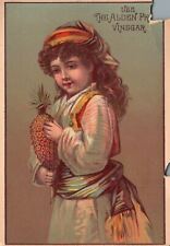 1880s-90s Young Girl Holding Pineapple Alden Vinegar William Hallock Trade Card picture