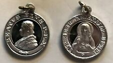 Pair of Antique Petite Catholic Medals of Pope St Pius X and Sacred Heart   picture