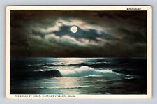 Martha's Vineyard MA-Massachusetts, the Ocean by Night, Antique Vintage Postcard picture