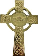Exclusively Irish Claddagh Celtic Cross Wall Hanging Decor - Brass 5'' x 7.7'' picture