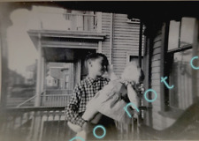 GREAT Vintage Photo BOY holds DOLL Embrace on Porch 1940s Snapshot Large Doll picture