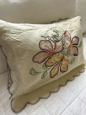 Vintage Antique Embroidery Handkerchief Pillow Cover Floral Hankie Scalloped picture