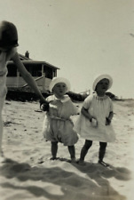 Two Children Walking On Beach Mother Holding Hands B&W Photograph 2.5 x 3.5 picture