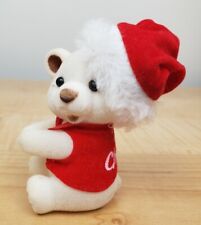 Vintage Flocked White Teddy Bear Santa Tree Branch Hugger Clip Pencil Grabber picture