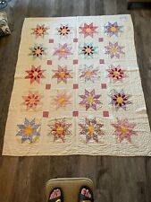 Antique Sun&Star Quilt Bedford Pa. 85” X 70” Very Early Hand Stitched picture