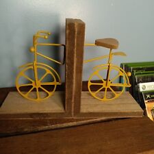 Vintage Inspired Wood & Metal Bicycle Bookends, Set Of 2, Dark Yellow Bike picture