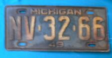Vintage 1949 Michigan License Plate NV-32-66 picture