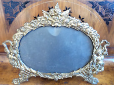 ANTIQUE  OVAL ORNATE FRAME ON EASEL TIN BACK REPOUSSE CUPIDS NB&IW 1837-1900 picture