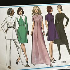 Vintage 1960s Vogue 2413 Mod A-Line Dress Seaming Detail Sewing Pattern 16.5 CUT picture