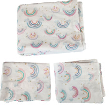 Pottery Barn Kids Flannel Rainbow Cloud Full Size Flat Sheet Pillowcase Set 3 pc picture