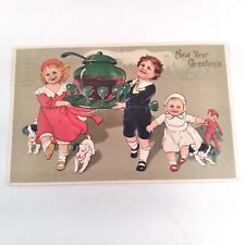 New Year's Children Puppies Paul Finkenrath Berlin Germany Postcard Posted 1910 picture