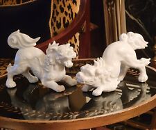 VINTAGE PAIR OF FITZ & FLOYD WHITE CHINESE PORCELAIN FOO DOGS picture