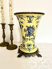 vintage french Yellow PORCELAIN Vase Mythical creatures 11” X 8” picture