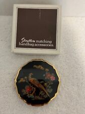 Compact Stratton Vintage Enamel Pheasant Bird Black with Puff & Box picture