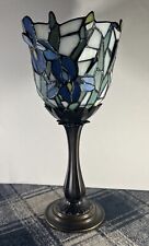 PartyLite Blue Iris Tiffany Style Stained Glass Tea Light Votive Candle Holder picture
