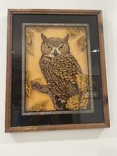 VINTAGE 60’S SCREECH OWL REVERSE GLASS FRAMED PAINTING picture