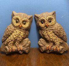 VINTAGE 70's Homco Owl Hanging Wall Art - Retro Molded Resin Foam Decor Lot Of 2 picture