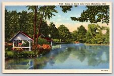 Mansfield Ohio~North Lake Park~Vintage Linen Postcard picture