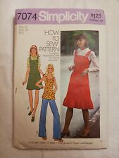 VINTAGE 1975 SIMPLICITY 7074 Sewing Pattern, Jumper/Dress Sz 12 MISS. Preowned. picture
