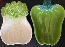 Vintage Set Of 2 Ceramic Dishes- Green Pepper & Celery   picture