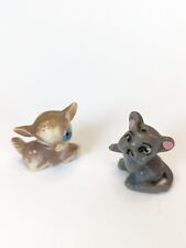 VTG Big Eye Deer Fawn & Gray Mouse Figurines Hard Plastic Miniatures  picture