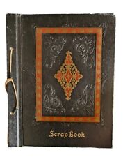 Antique Scrap Book Album Embossed Black Red Gold Large Blank Paper Tie Closure picture