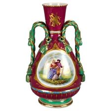 Antique Oversized Old Paris Porcelain Genre Vase with Tassel from Handles, 19thC picture