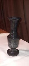 Vintage Black Onyx Marble Stone Vase Etched Heavy 8.5” Fluted picture