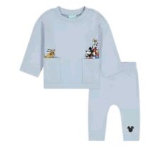 NWT 2pc Set Disney Baby Mickey Goofy Donald Pluto Blue Ribbed Newborn 0-3 Mo picture