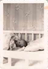 Old Photo Snapshot Baby On The Crib Looking At The Camera 2A3 picture