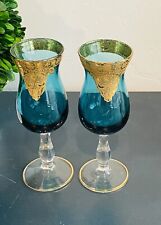 vintage interglass hand painted 24k accent Italian Glasses Set 2 picture