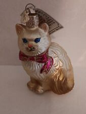 Merck Old World Christmas Himalayan  Kitty Ornament Gold With Red Bow picture