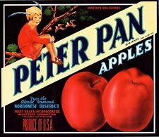 10 Vintage PETER PAN Brand Apple Fruit Crate Labels Wenatchee, Washington picture