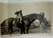 Vintage Photo of 2 Young Kids Bareback on Horse Big Hats, Riding Lily picture
