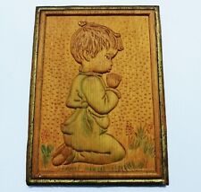 Vintage Picture Carved Wood Boy Child Wall Art Old Antique Wall Decor Hanging picture