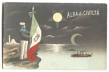 RPPC Postcard Alba di Civilta Man Holding Flag  Ocean Liner Ships picture
